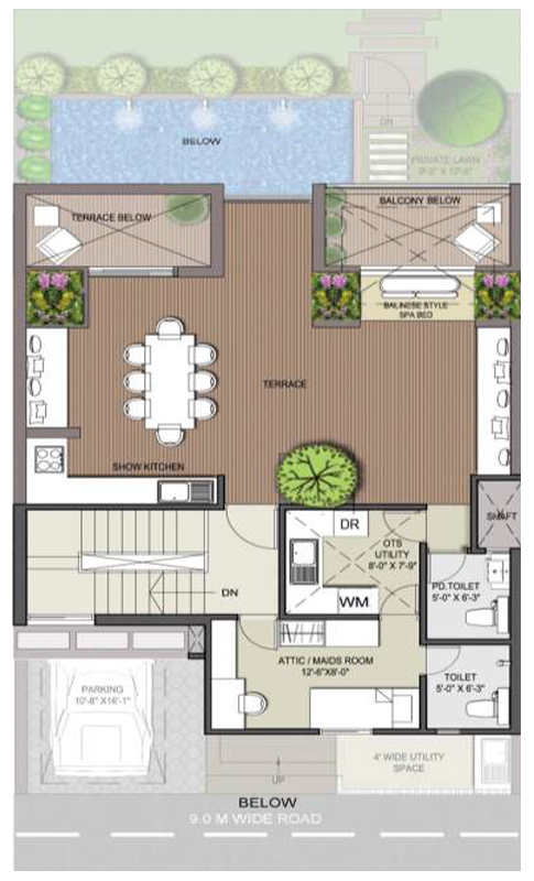 4 bed luxury villas terrace floor plan